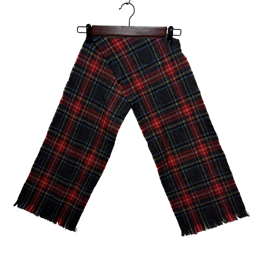 Edinburgh Woollen Mills Vintage Red Gray Tartan Plaid Rectangle Scarf Pure Wool
